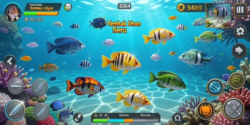 Gameplay seru tembak ikan di bawah laut untuk menangkap ikan.