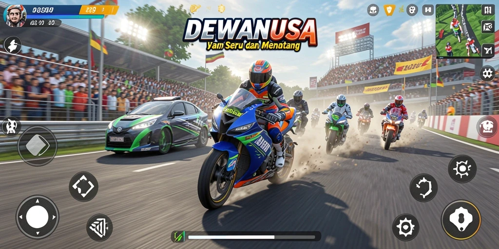 Tampilan gameplay menarik dari balapan motor yang cepat.