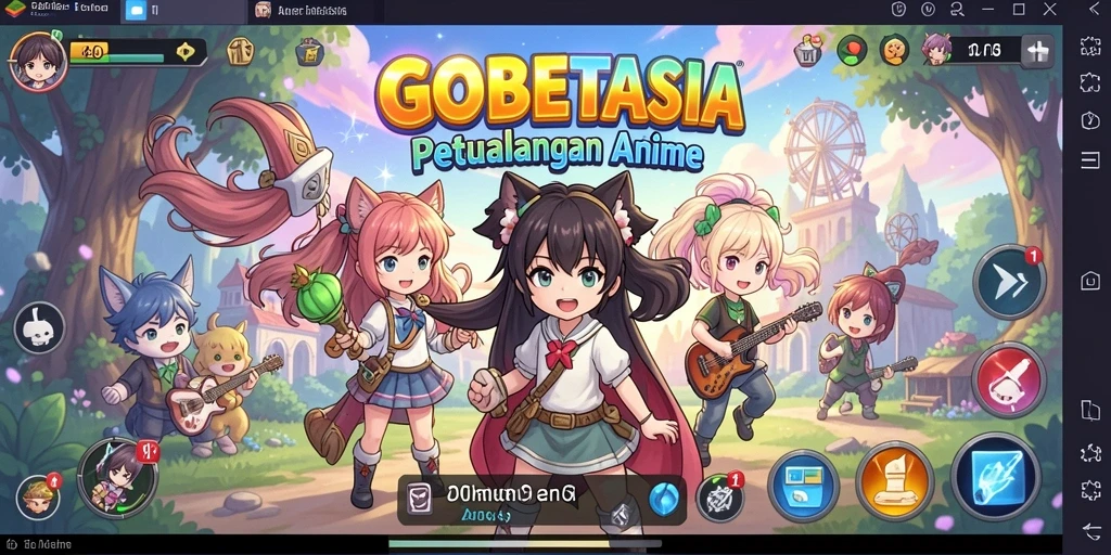 Tampilan gameplay GOBETASIA yang penuh warna dan karakter anime.