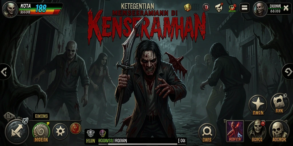 Screenshot gameplay KOTA188 yang menampilkan suasana horor yang mengintimidasi.