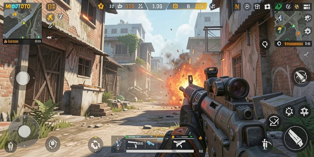 Screenshot MIOTOTO menampilkan aksi menegangkan di medan perang FPS.